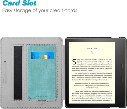 Stand Case for Kindle Oasis (10Th/9Th Generation, 2019/2017 Release) - Premium PU Leather Sleeve Cover with Card Slot and Hand Strap, Turquoise