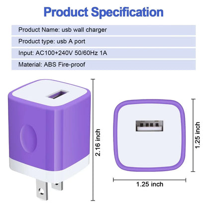 Charging Block,Type C Charger Block Fast Charging  2PCS Dual Port Charger Block with 4PCS Type C Charging Cables 6Ft USB C Cables Wall Charger Block Plug Android Charger Phone Cords Type C