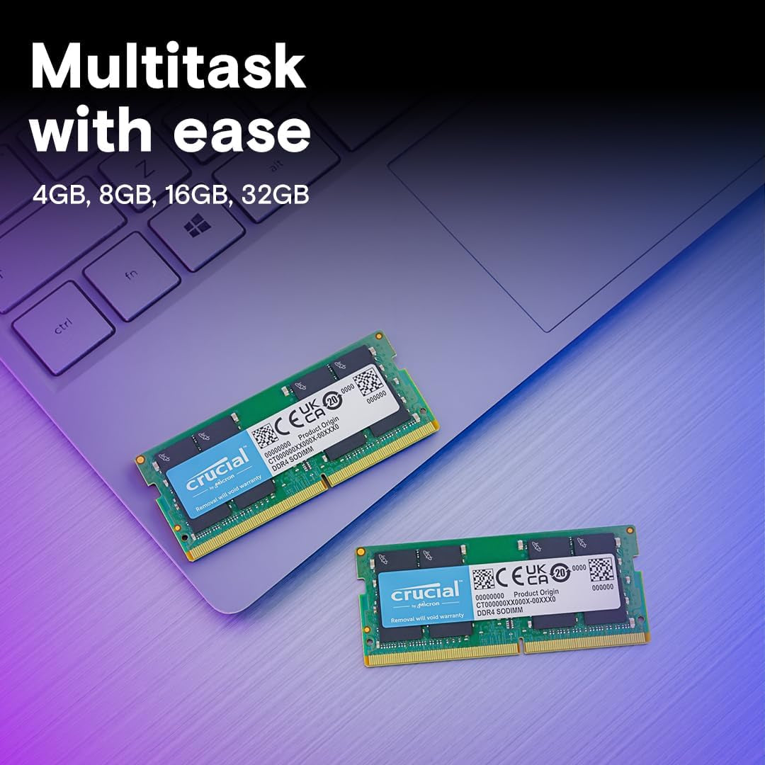 32GB DDR4 RAM Kit (2X16Gb), 3200Mhz (PC4-25600) CL22 Laptop Memory, SODIMM 260-Pin, Downclockable to 2933/2666Mhz, Compatible with 13Th Gen Intel Core and AMD Ryzen 7000 - CT2K16G4SFRA32A